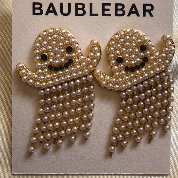 Baublebar Gold Tone Casper Ghost Drop Earrings With Faux Pearl Fringe NWT - Picture 5 of 11